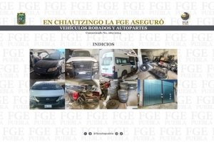 En Chiautzingo la FGE aseguró vehículos robados y autopartes